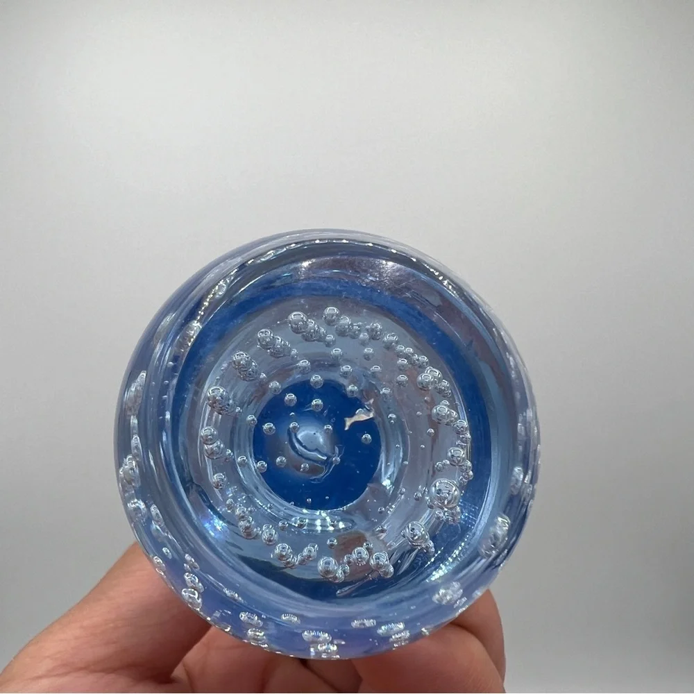 Elegant Controlled Bubble Art Glass Vase Set in Blue‎ and Amber with Flaws